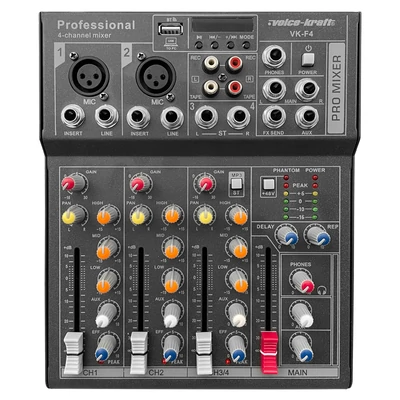 VK-F4 Keverőpult 2 Monó/1 Sztereó csatorna, USB Audio interface, Bluetooth